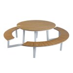 Table de pique - nique ronde, 6 personnes, aluminium et polywood, blanc