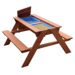 Table de pique - nique, sable et eau avec couvercle en bois, marron