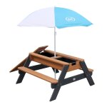Table de pique - nique sable et eau avec parasol, bois fsc, gris