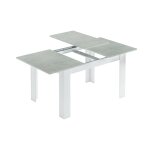 Table  rallonge effet bois ciment, blanc 190x90 cm