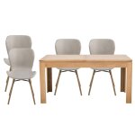 Table rectangulaire  rallonges l160 / 240 + 4 chaises tissu amande