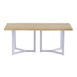 Table de repas rectangle en bois et acier blanc l180 cm Table de repas rectangle en bois et acier blanc l180 cm