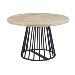 Table de repas ronde extensible en bois avec pied noir d120 Table de repas ronde extensible en bois avec pied noir d120