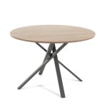 Table ronde 110 cm avec pieds en mtal et plateau effet bois