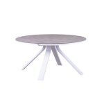 Table ronde en aluminium blanche avec plateau en verre Table ronde en aluminium blanche avec plateau en verre