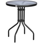 Table ronde bistro de jardin mtal poxy noir plateau verre tremp