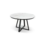Table ronde en bois blanc et pieds noirs, �120xh75, 3 - 170x120x75, 3