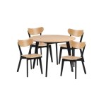 Table ronde en bois chne / noir d105 + 4 chaises chne / noir