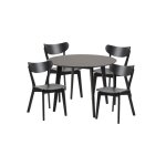 Table ronde en bois noir d105 + 4 chaises en bois noir
