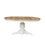 Table ronde en ch�ne 1 rallonge 4 / 6 couverts blanche