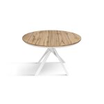 Table ronde en ch�ne rustique, pieds en m�tal blanc 120 - 170cm