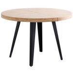 Table ronde extensible en bois clair et acier noir d120