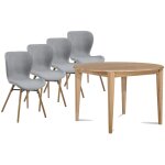 Table ronde extensible pieds fuseau d105 + 4 chaises tissu
