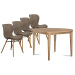 Table ronde extensible pieds fuseau d115 + 4 chaises tissu marron