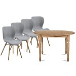 Table ronde extensible pieds tourn�s d105 + 4 chaises tissu