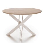 Table ronde avec pieds en métal l120 cm - effet bois et blanc Table ronde avec pieds en métal l120 cm - effet bois et blanc
