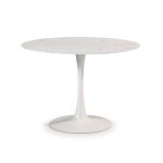 Table ronde avec plateau en verre l110 cm - effet marbre