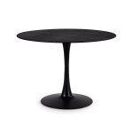 Table ronde avec plateau en verre l110 cm - effet marbre noir