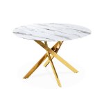 Table ronde en verre effet marbre et pieds doré 4 personnes Table ronde en verre effet marbre et pieds doré 4 personnes