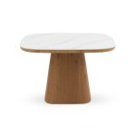 Table de salle  manger en chne plaqu et plateau en cramique blanc