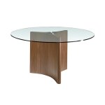 Table de salle à manger effet bois noyer et verre Table de salle à manger effet bois noyer et verre