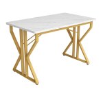 Table de salle à manger effet marbre blanche pieds dorés 119x70cm Table de salle à manger effet marbre blanche pieds dorés 119x70cm