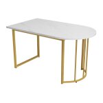 Table de salle à manger effet marbre blanche pieds dorés Table de salle à manger effet marbre blanche pieds dorés