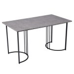 Table de salle à manger effet marbre gris pieds métalliques noirs Table de salle à manger effet marbre gris pieds métalliques noirs