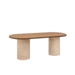 Table de salle à manger ovale bois marron pieds teinte terre 180cm Table de salle à manger ovale bois marron pieds teinte terre 180cm