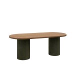 Table de salle  manger ovale bois marron pieds teinte verte 200cm