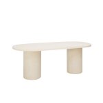 Table de salle  manger ovale en microciment blanc cass 220x75cm