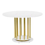 Table de salle  manger ronde effet marbre blanc