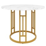Table de salle  manger ronde effet marbre blanc pieds chic dors