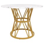 Table de salle  manger ronde effet marbre blanc pieds chic dors