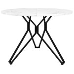 Table de salle  manger ronde effet marbre blanc pieds noires