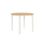 Table de salle  manger ronde en placage de chne et acier, beige