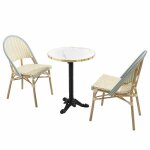 Table de terrasse 60cm inclinable marbre blanc et 2 chaises bleu