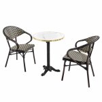Table de terrasse 60cm inclinable marbre blanc et 2 chaises noires Table de terrasse 60cm inclinable marbre blanc et 2 chaises noires