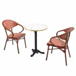 Table de terrasse 60cm inclinable marbre blanc et 2 chaises rouge Table de terrasse 60cm inclinable marbre blanc et 2 chaises rouge