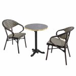 Table de terrasse 60cm inclinable marbre noir et 2 chaises noires