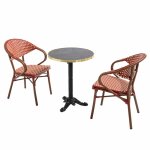 Table de terrasse 60cm inclinable marbre noir et 2 chaises rouge Table de terrasse 60cm inclinable marbre noir et 2 chaises rouge