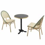 Table de terrasse 60cm inclinable marbre noir et 2 chaises vert