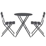 Table de terrasse ronde pliante et 2 chaises pliantes anthracite