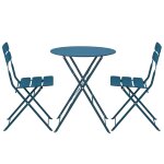 Table de terrasse ronde pliante et 2 chaises pliantes bleu pacific Table de terrasse ronde pliante et 2 chaises pliantes bleu pacific