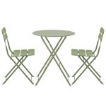 Table de terrasse ronde pliante et 2 chaises pliantes vert tilleul