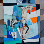 Tableau abstrait cheval grec ancien imprim sur toile 80x80 cm