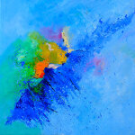 Tableau art abstrait vague de bleu imprim sur toile 80x80 cm