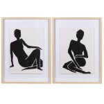 Tableaux sous verre imprims femmes beiges, noirs et blancs (x2) 45x60