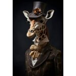 Tableau sur toile girafe lgante avec chapeau haut - de - forme 30x45