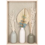 Tableau vases et fleurs sches cru, beige, gris et vert 35x50